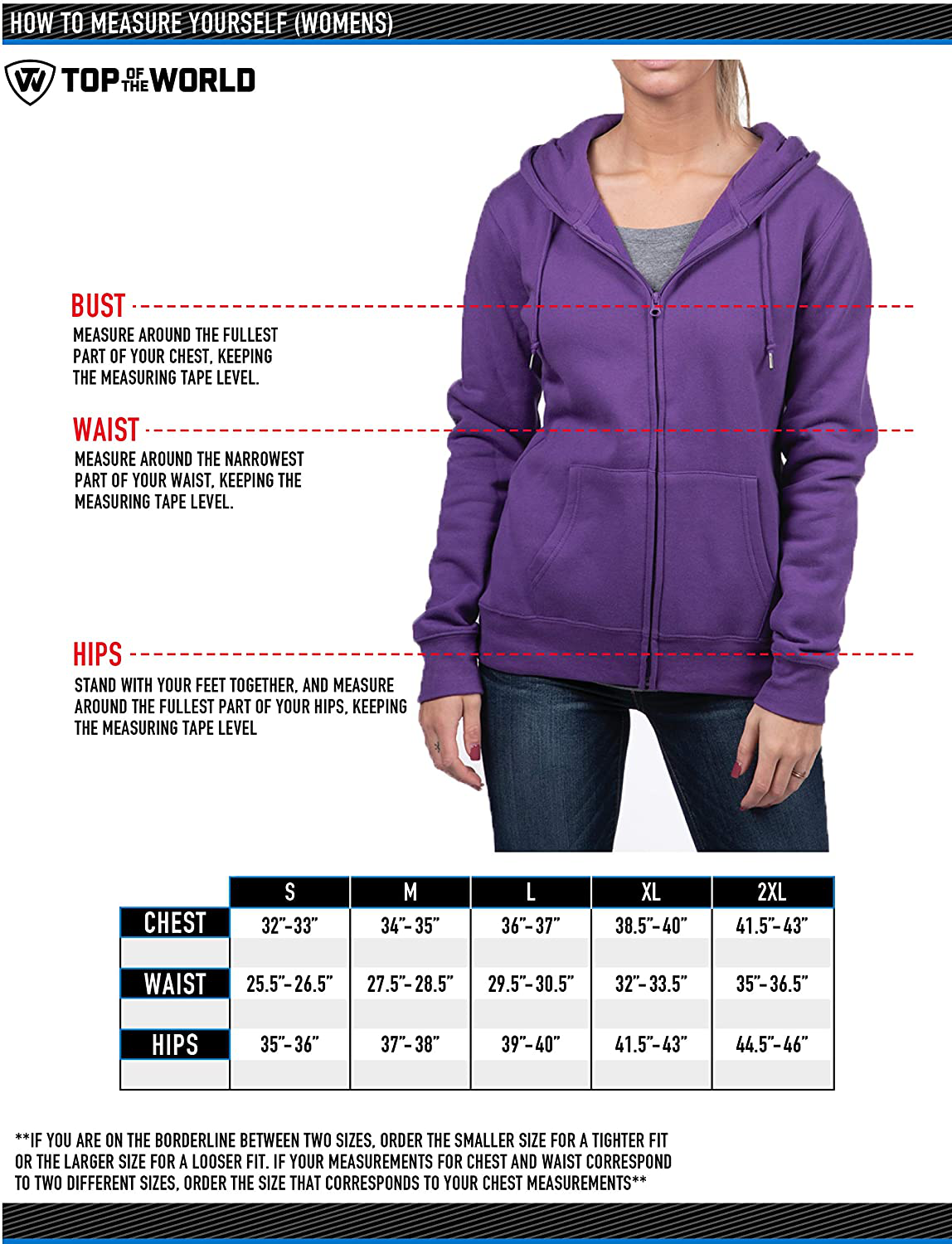 Top of the World Womens Essential Full Zip Fleece Hoodie Sweatshirt