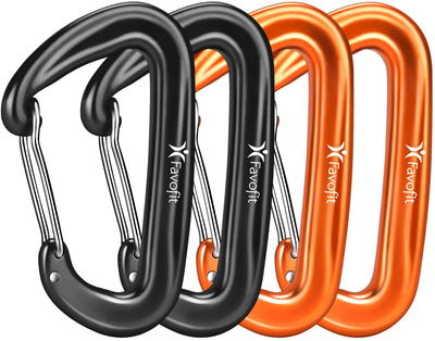 Favofit Carabiner Clips, 4 Pack, 12KN (2697 Lbs) Heavy Duty Caribeaners for Camping, Hiking, Outdoor and Gym Etc, Small Carabiners for Dog Leash and Harness, Black and Orange