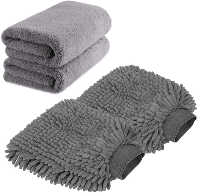 TAGVO Large Size Car Wash Mitt-Premium Chenille Microfiber Wash Glove and Microfiber Towels - Lint Free（2 Towels+2 Mitts）