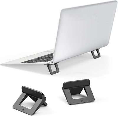 Mini Laptop Stand Computer Riser Foldable Adhesive Invisible Support for Desk Repeatable Notebook Mount Phone Holder for Tablets Keyboards 2 Pack Black