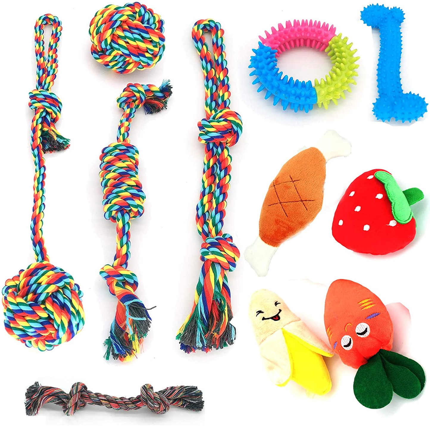 11 Pieces Dog Chew Toys Tough Dog Toys for Aggressive Chewers Heavy Duty Dental Dog Rope Squeaky Toys Kit for Medium Puppy Dogs