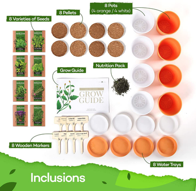 Deluxe Herb Garden Grow Kit – 8 Variety Indoor and Outdoor Herb Seed Starter Kit – Get Growing W/Pots, Potting Soil, and Detailed Gardening Guide by Home Grown - DIY Gardening Gifts for Women & Men