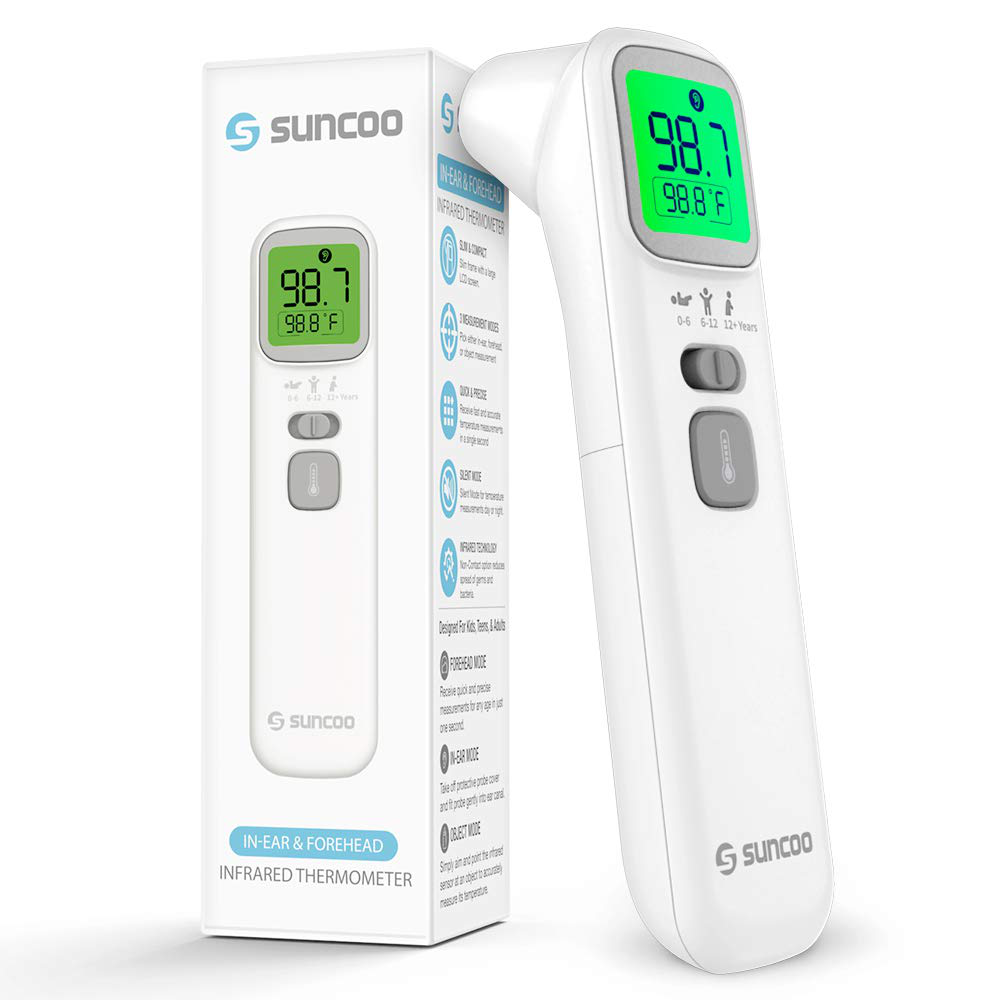 SUNCOO Digital Infrared Thermometer Ear and Forehead Thermometer for Kids/Adult, 3-In-1 Touchless Smart IF Technology Ideal for Home, Fast Detection/Accurate Memory Recording (Battery NOT Included)
