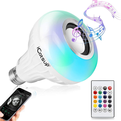 Wireless Bluetooth Light Bulb Speaker, Dimmable Color Changing Smart Music Bulbs with 24 Keys Remote Control, E27 Base 12W Wireless RGB LED Lamp for Party Home Club Decoration