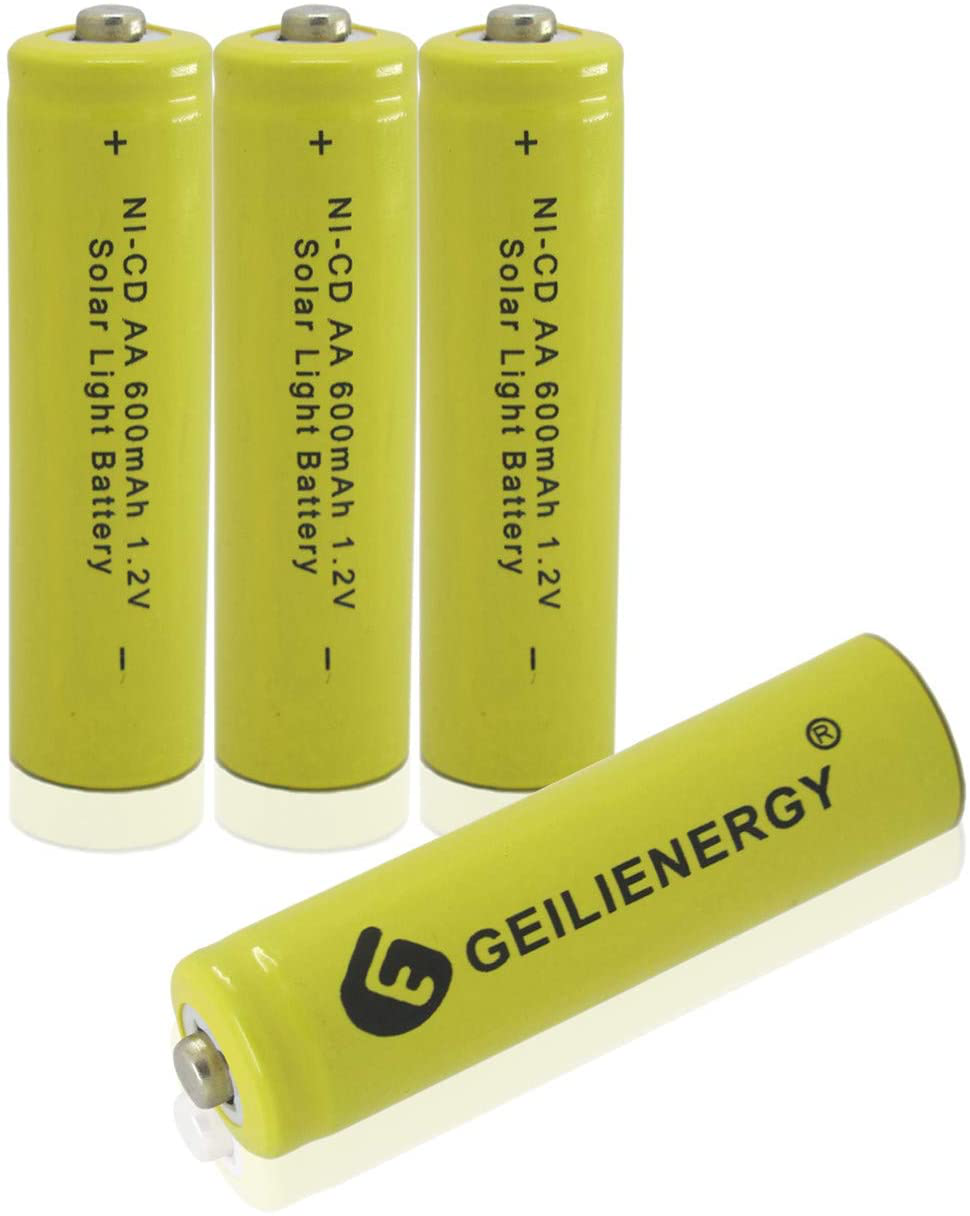 GEILIENERGY Solar Light Batteries AA NICD AA 600mAh 1.2V Rechargeable Batteries for Solar Lamp (Pack of 4)