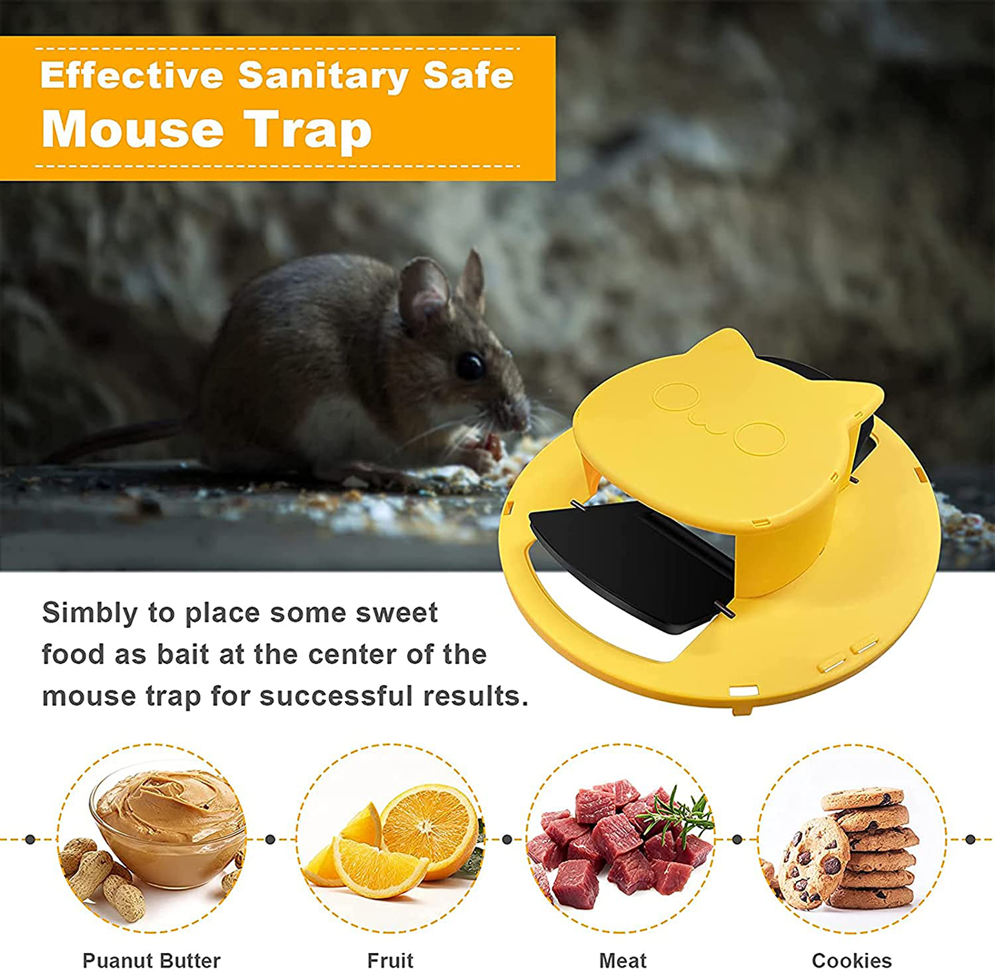 LZJP Bucket Mouse Trap-Flip & Slide Bucket Lid Mouse Trap （5 Gallon Bucket Compatible） Reusable Auto Reset Indoor Outdoodr,Solid Durable Mice Control Traps Flip Bucket Slide Mouse Trap(Yellow)