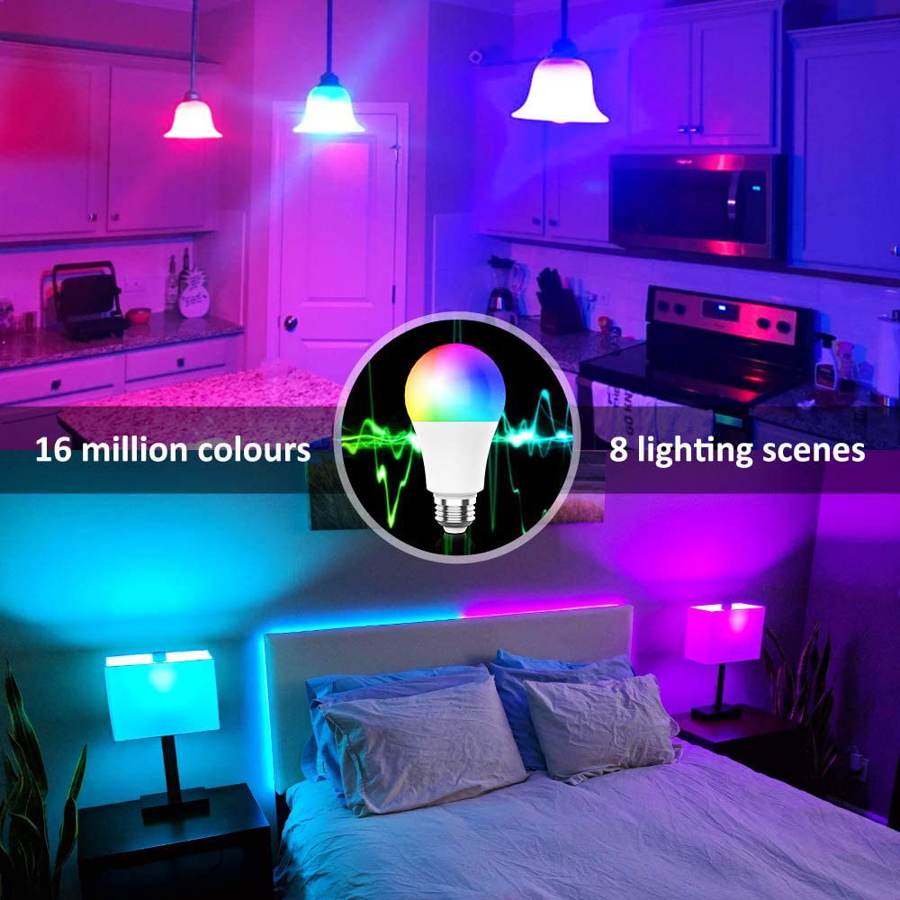 Smart Light Bulbs, Wifi LED Color Changing Lights Dimmable E26 9W Bulb, RGBW 900LM, Soft White (2700K), Compatible with Alexa, Google Home and IFTTT, No Hub Required
