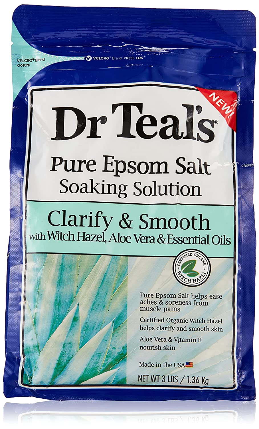Dr Teal S Pure Epsom Salt, Clarify & Smooth with Witch Hazel & Aloe Vera, 3Lbs