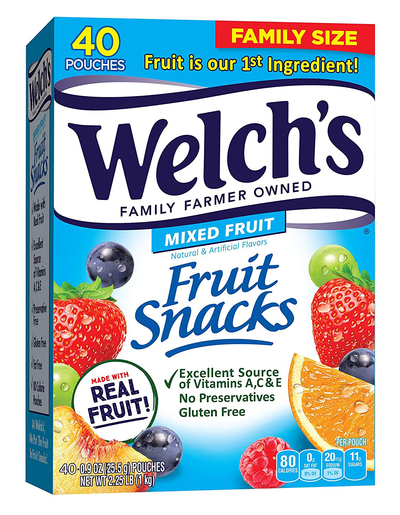 Welch's Fruit Snacks, Mixed Fruit, Gluten Free, Bulk Pack, 0.9 oz Individual Single Serve Bags (Pack of 40)