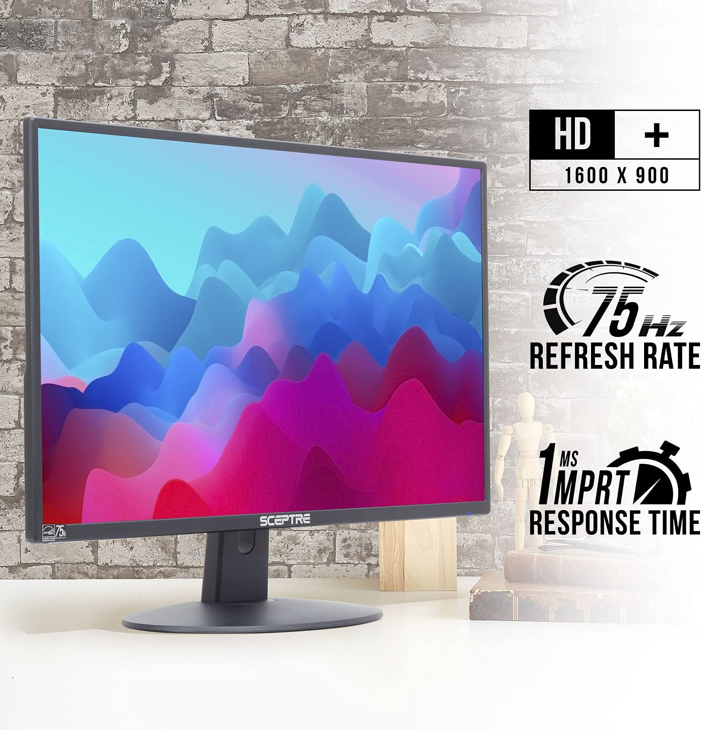 Sceptre 20" 1600X900 75Hz Ultra Thin LED Monitor 2X HDMI VGA Built-In Speakers, Machine Black Wide Viewing Angle 170° (Horizontal) / 160° (Vertical)