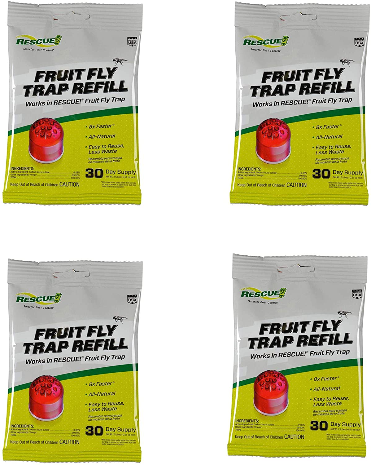 RESCUE FFTA Non-Toxic Fruit Fly Trap Attractant Refill, 30 Days, attaractant, 4 Pack