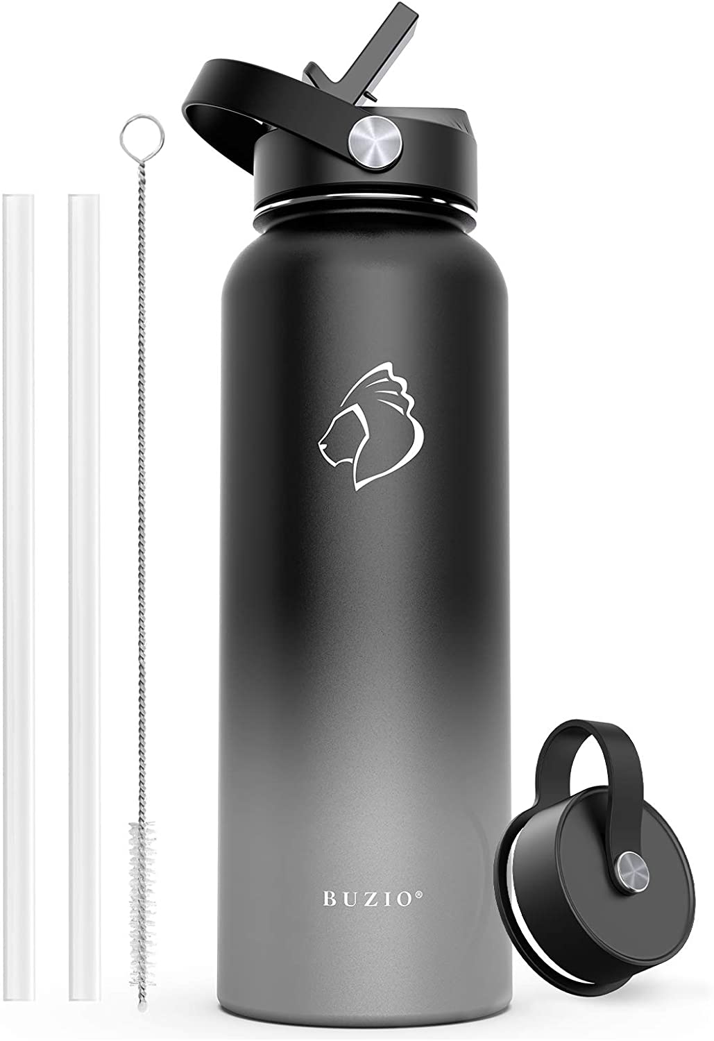 BUZIO Insulated Water Bottle with Straw Lid and Flex Cap, 32oz, 40oz, 64oz, 87oz Modern Double Vacuum Stainless Steel Water Flask, Cold for 48 Hrs Hot for 24 Hrs Simple Thermo Canteen Mug,BPA-Free