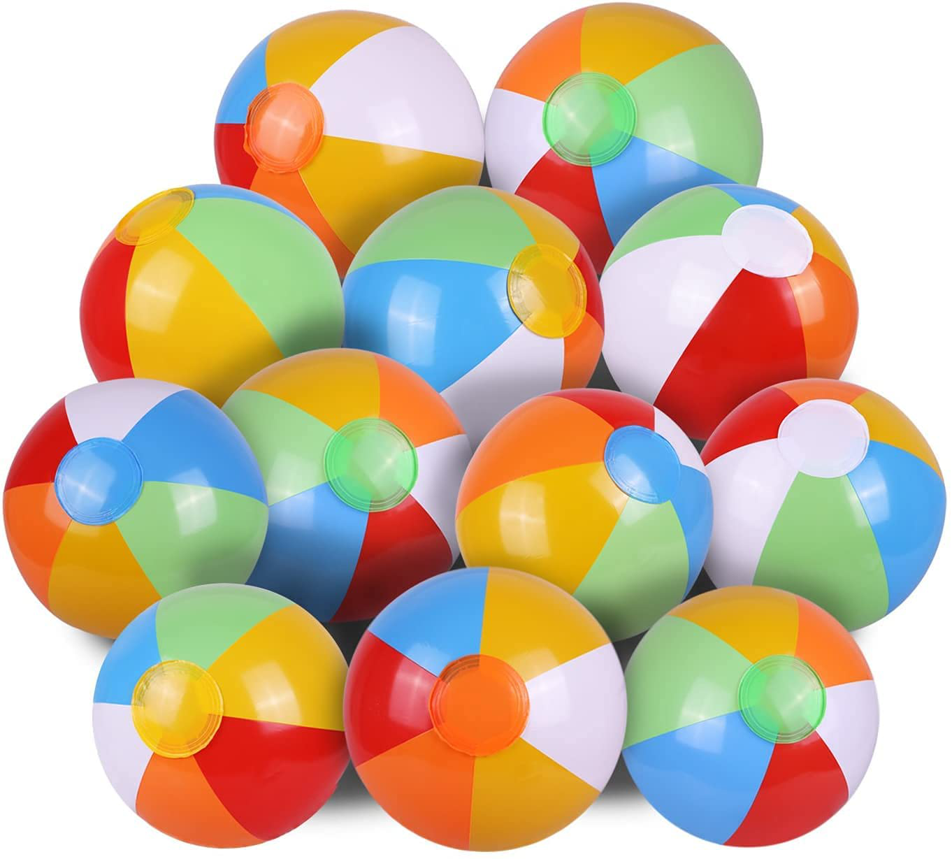 SYZ 12" Beach Balls Bulk - Inflatable Swimming Pool Toys for Kids Birthday Party Supplies Favors Luau Decorations - Blow Up Classic Rainbow Color Beachball Summer Water Games Fun Gifts (12 Pack)
