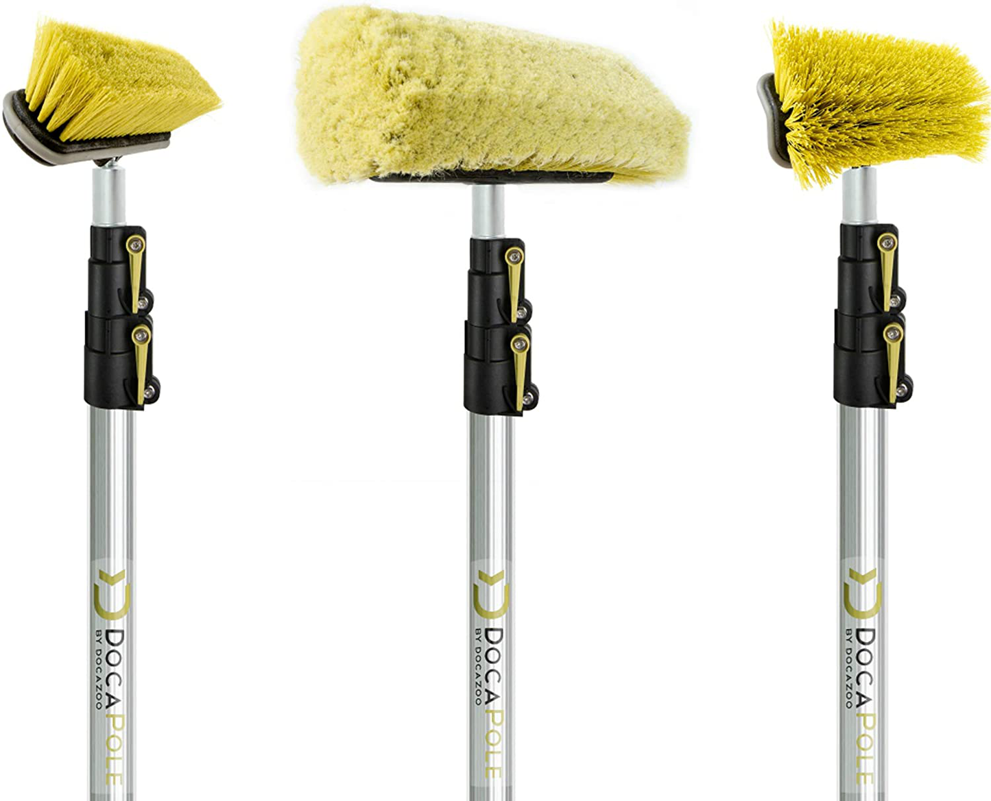 DOCAZOO DocaPole 30 Foot High Reach Brush Kit with 7-30 Foot Extension Pole // Brush Kit Includes 3 Brushes // Soft Bristle Car Wash Brush // Medium Bristle Cleaning Brush // Hard Bristle Deck Brush…