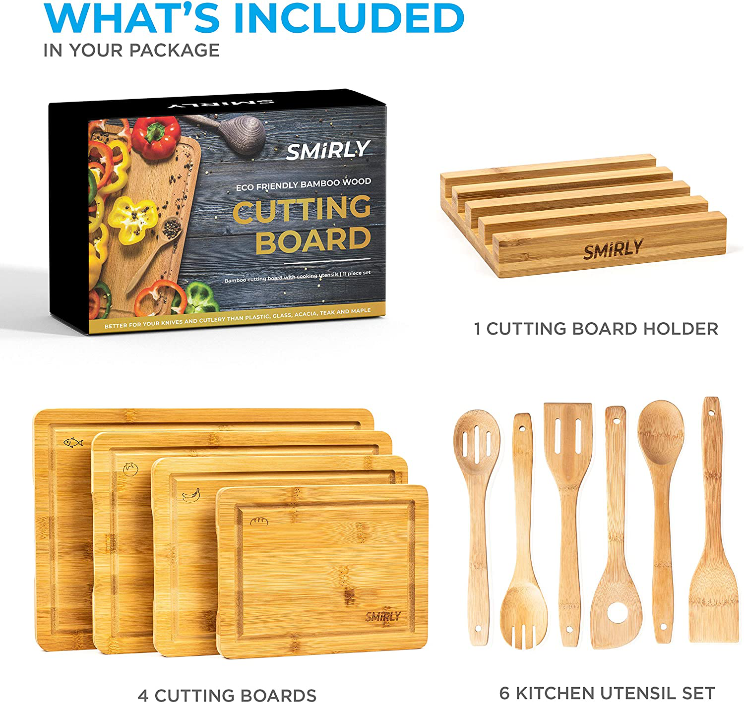 Smirly Bamboo Cutting Board Set: Wood Cutting Boards for Kitchen, Wood Cutting Board Set, Chopping Board Set, Wooden Cutting Boards for Kitchen Large Wooden Cutting Board Set, Small Cutting Board Wood