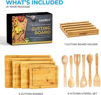 Smirly Bamboo Cutting Board Set: Wood Cutting Boards for Kitchen, Wood Cutting Board Set, Chopping Board Set, Wooden Cutting Boards for Kitchen Large Wooden Cutting Board Set, Small Cutting Board Wood