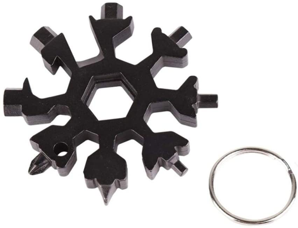 18-in-1 Snowflake Multi-tool, Stainless Combination Compact Portable Outdoor Products Tool Card Keychain Bottle Opener (Black)