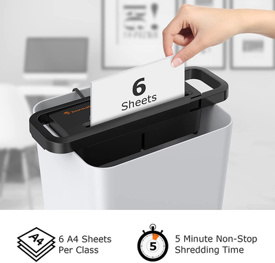 Bonsaii Paper Shredder for Home Use, 6 Sheet Strip Cut Small Paper Shredder without Basket for Home Office, Portable Shredder No Basket Extendable Arm Design with Overheat Protection, Black (S122-A)