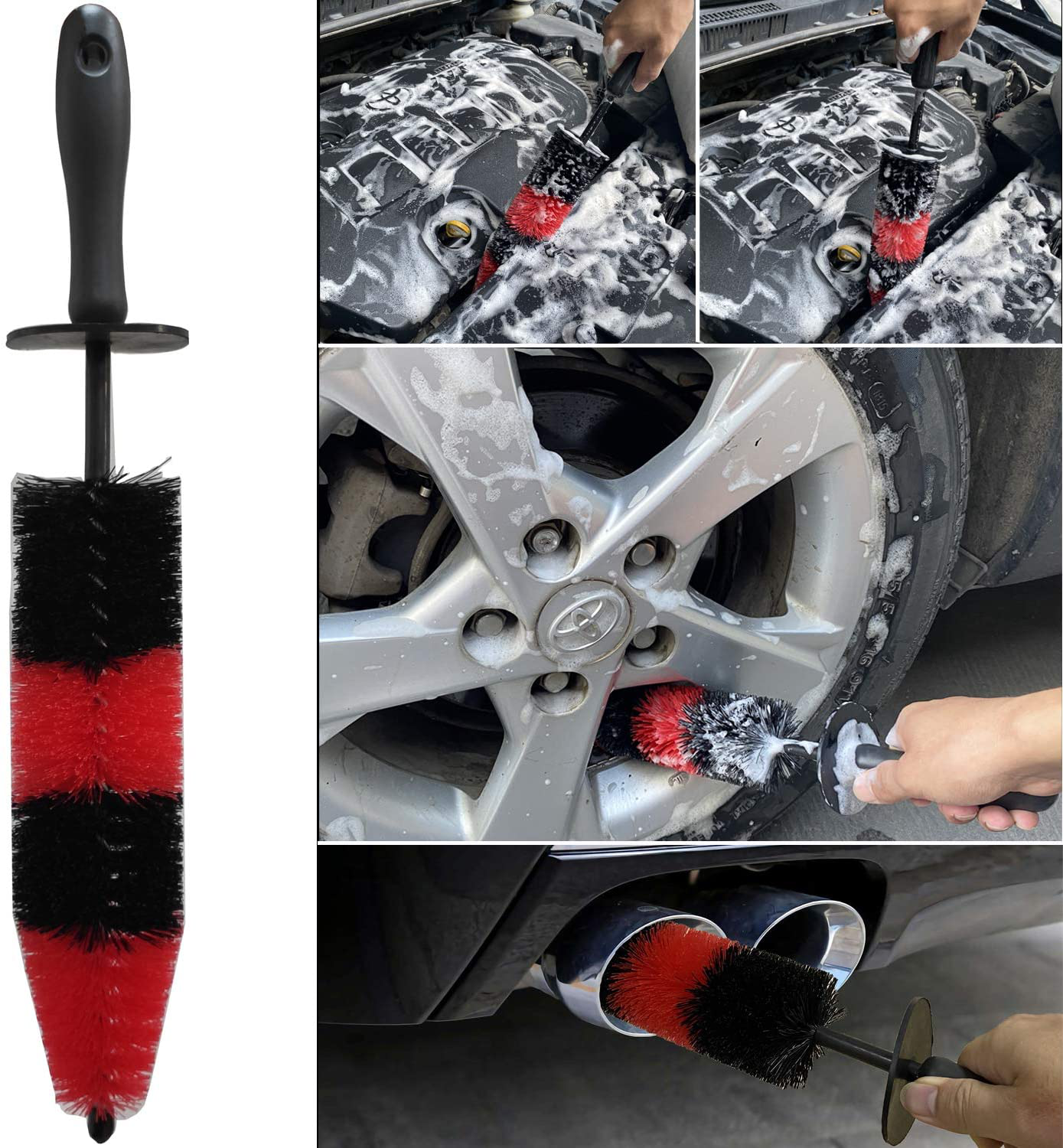 LUCKLYJONE 7Pcs Wheel & Tire Brush, car Detailing kit, 17inch Long Soft Wheel Brush 5 car wash Detail Brush car wash kit for Cleans Dirty Tires & Releases Dirt and Road Grime, Short Handle
