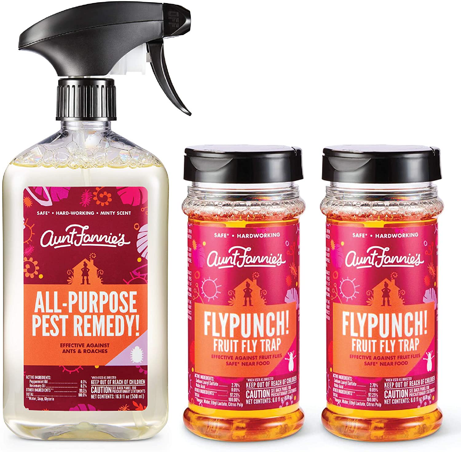 Aunt Fannie's Pest Control Bundle: All Purpose Pest Remedy and (2) FlyPunch Fruit Fly Traps