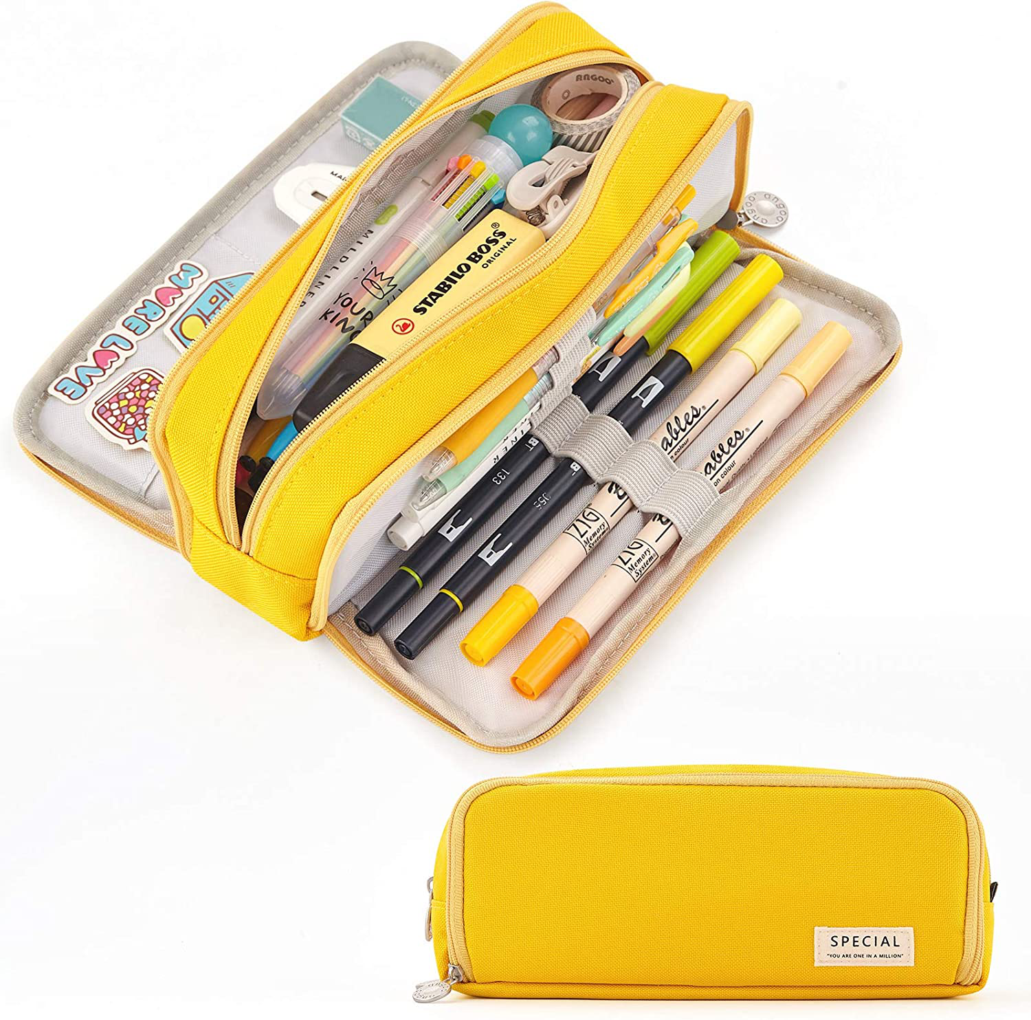 CICIMELON Large Capacity Pencil Case 3 Compartment Pouch Pen Bag for School Teen Girl Boy Men Women