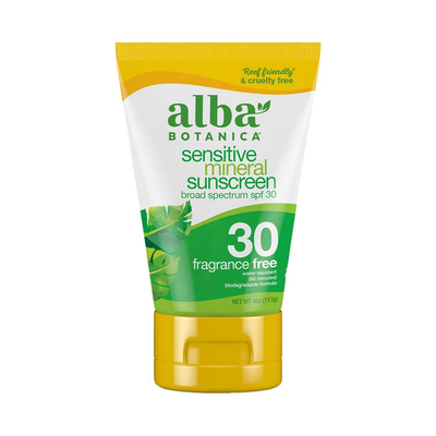 Alba Botanica Sunscreen Lotion, Sensitive Mineral, SPF 30, Fragrance Free, 4 Oz