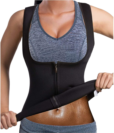 Women Waist Trainer Vest Slim Corset Neoprene Sauna Tank Top Zipper Shaper Shirt Black