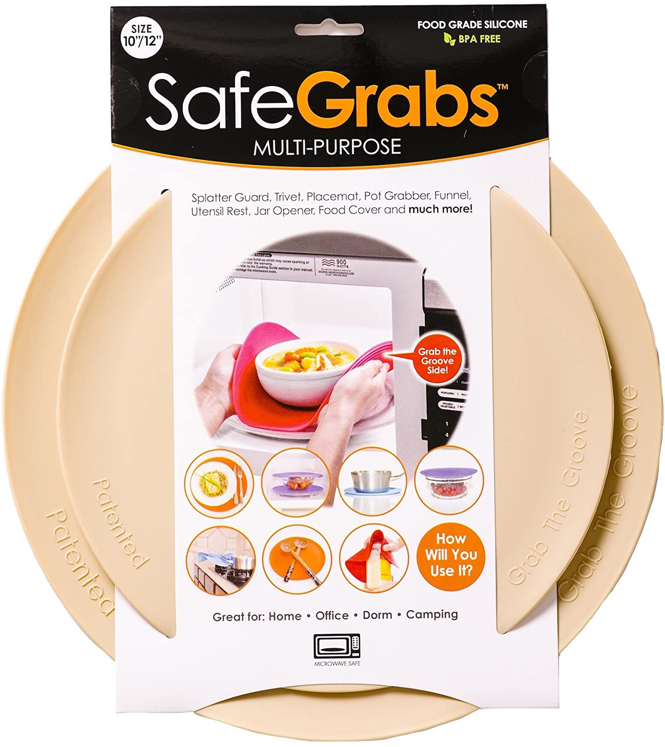 Safe Grabs: Multi-Purpose Silicone Original Microwave Mat as Seen on Shark Tank | Splatter Guard, Trivet, Hot Pad, Pot Holder, Minimize Mess (BPA Free, Heat Resistant, Dishwasher Safe), Set of 2, Red