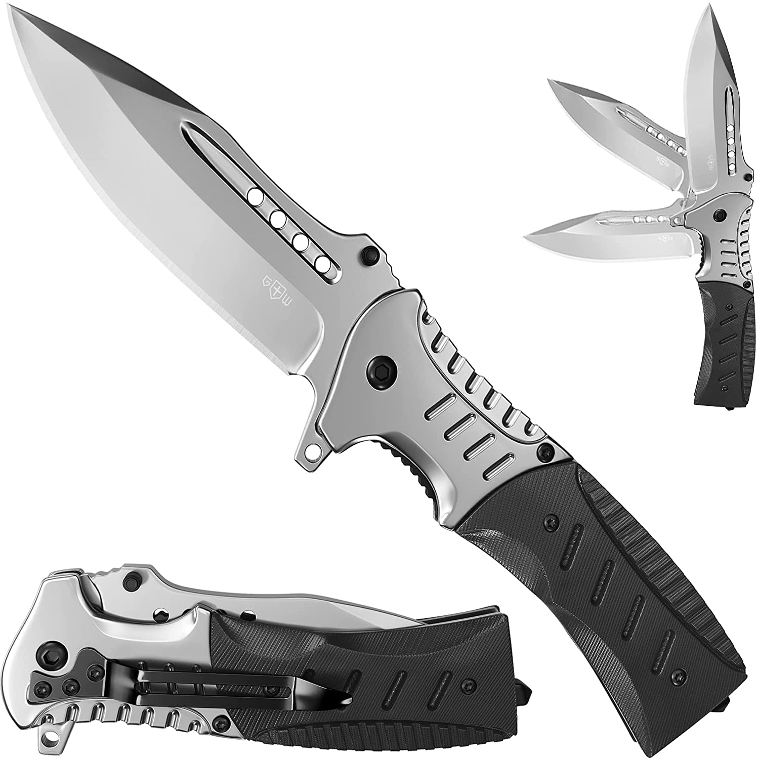 Pocket Knife Spring Assisted Folding Knives - Military EDC USMC Tactical Jack Knifes - Best Camping Hunting Fishing Hiking Survival Knofe - Travel Accessories Gear Boy Scout Knife Gifts for Men