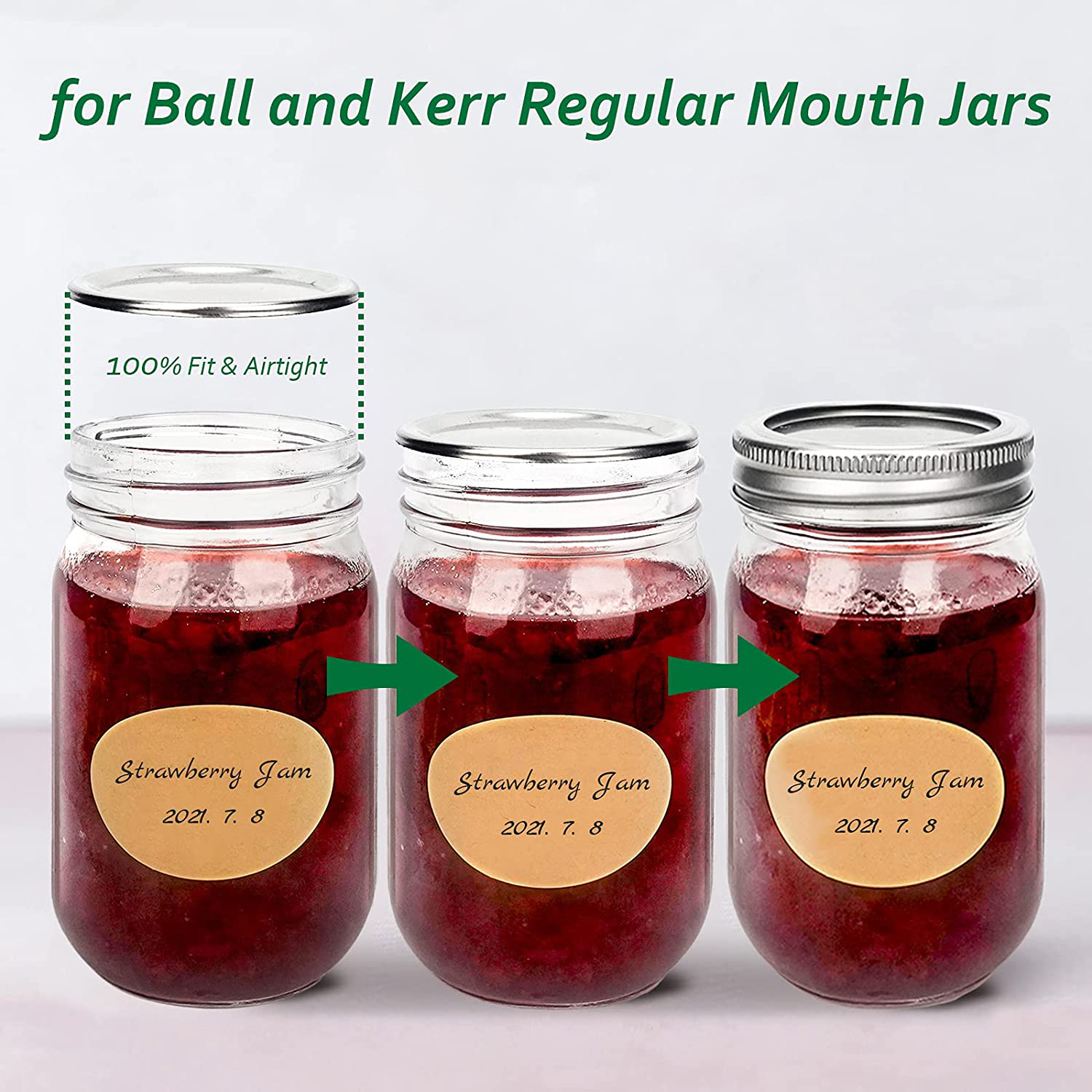 Mason Jar Lids Wide Mouth, 48-Count Mason Canning Wide Mouth Jar Lids for Ball and Kerr Jars - Split-Type Metal Ball Wide Mouth Canning Lids - Food Grade Material (86mm, Silver, 24PCS Label )