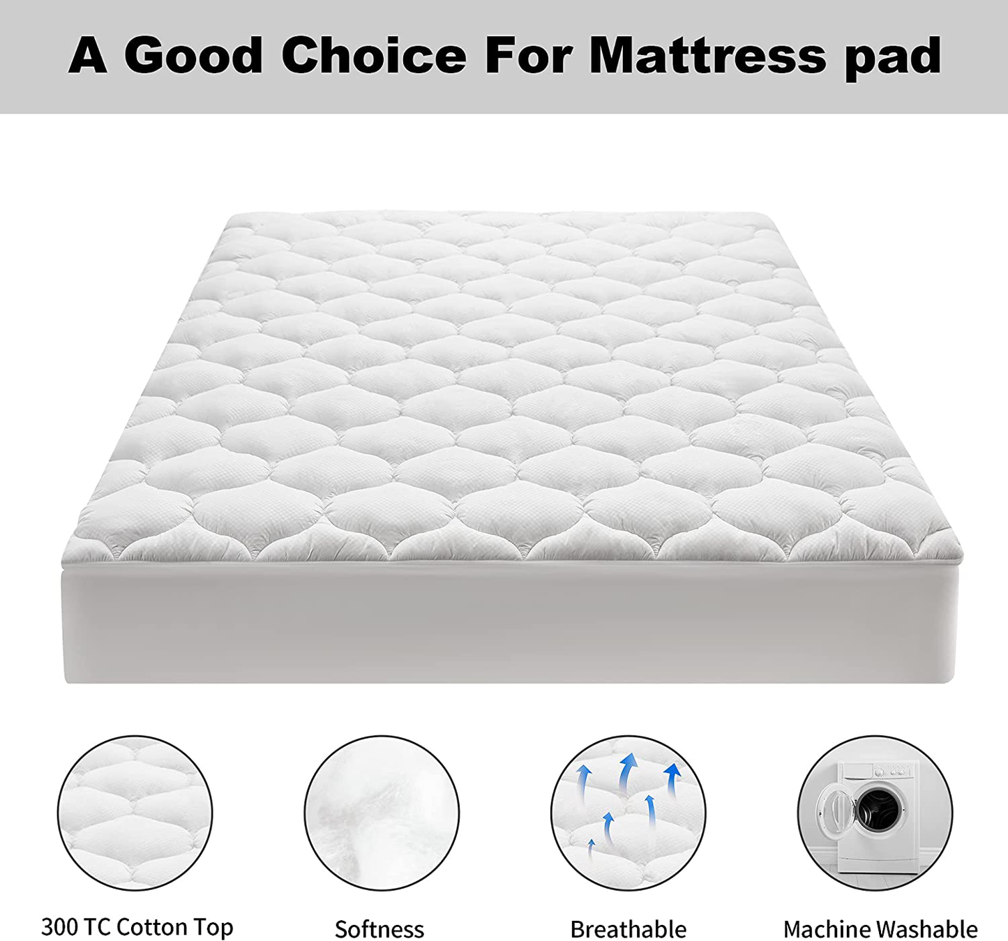 King Size Mattress Pad Pillow Top Mattress Cover 8-21 Deep Pocket Cooling Bed Topper Protector Elastic Fitted