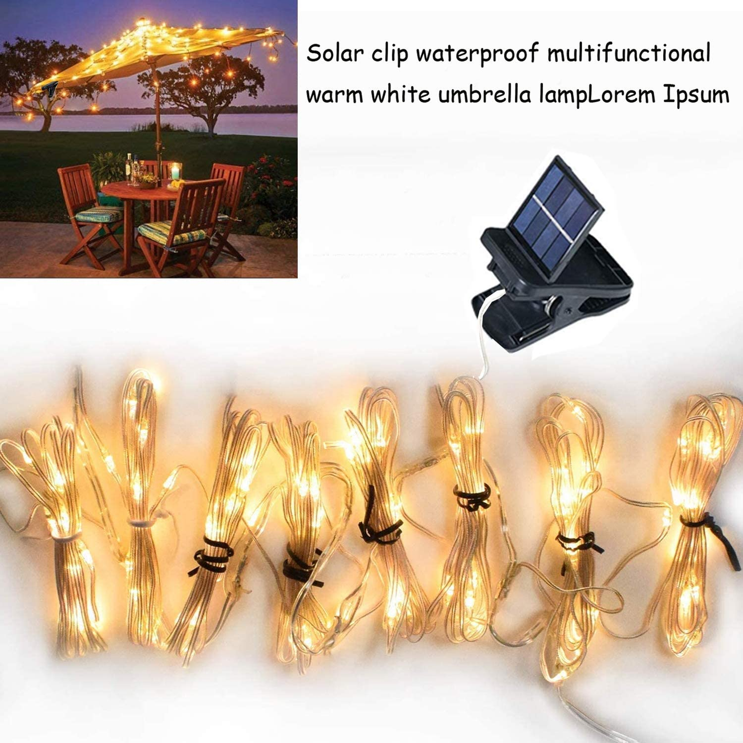 Patio Umbrella Lights Solar Powered Outdoor Multi Mode 104 LED String Lights Waterproof Umbrella Pole Solar Lights for Patio Camping Tents