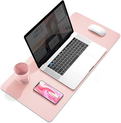 YSAGi Multifunctional Office Desk Pad, 23.6" x 13.7" Ultra Thin Waterproof PU Leather Mouse Pad, Dual Use Desk Writing Mat for Office/Home (23.6" x 13.7", Pink)