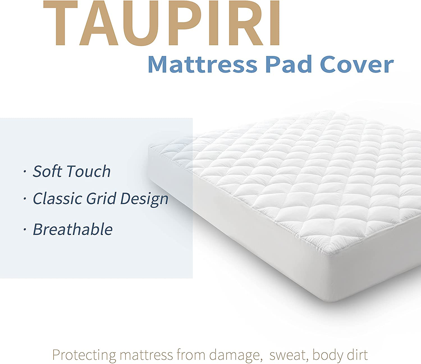 Taupiri Queen Quilted Mattress Pad Cover with Deep Pocket (8"-21"), Cooling Soft Pillowtop Mattress Cover,Down Alternative Mattress Protector Topper, Light Gray