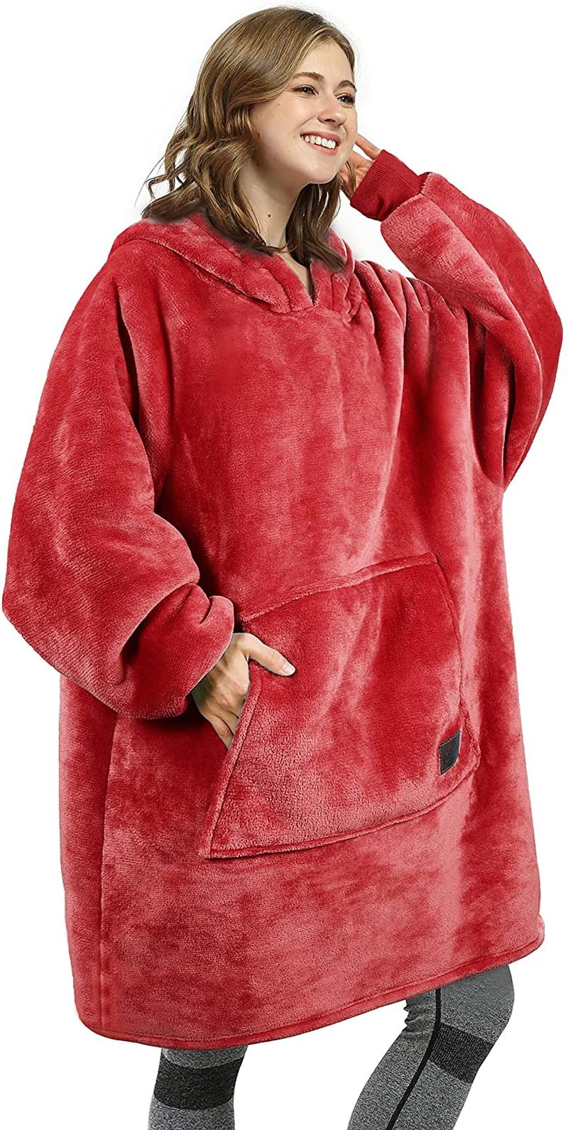 Oversized Wearable Blanket Hoodie Sweatshirt, Comfortable Sherpa Lounging Pullover for Adults