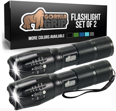 2 Pack Tactical Handheld LED Flashlight, Ultra Bright 5 Mode, Long Lasting, Water Resistant, High Lumen, 750 FT Zoom Flashlights, Camping Accessory, Outdoor Gear, Emergency Outages, Black