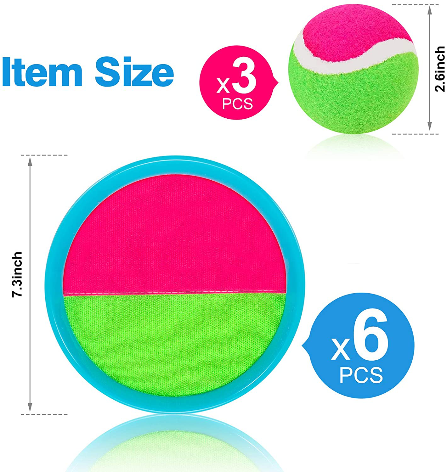 Toss and Catch Ball Set, Catch Game Toys for Kids, Beach Toys Paddle Ball Game Set with 6 Paddles and 3 Balls, Perfect Outdoor Games Sets Playground Sets for Backyards for Kids/Adults/Family