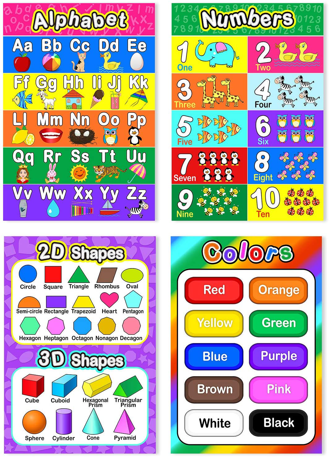 Educational Preschool Poster for Toddler and Kid with Glue Point Dot for Nursery Homeschool Kindergarten Classroom - Teach Numbers Alphabet Colors Days and More 16 x 11 Inch (10 Pieces, Style B)