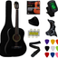 YMC 38" Black Beginner Acoustic Guitar Starter Package Student Guitar with Gig Bag,Strap, 3 thickness 9 picks,2 Pickguards,Pick Holder, Extra Strings, Electronic Tuner -Black