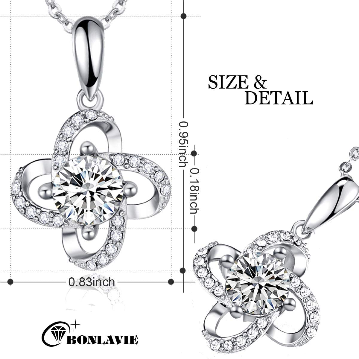 Flower Pendant Necklace 925 Sterling Silver Clear Austrian Crystal Gift Packing for Women