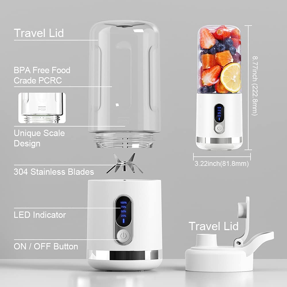 Togala Portable Blender, Smart LCD Display Personal Size Blender USB Rechargeable for Shakes and Smoothies, 15.2Oz Fruit Juice Mixer with Six Blades, Mini Blender to Go Sports,Travel, Office, Gym