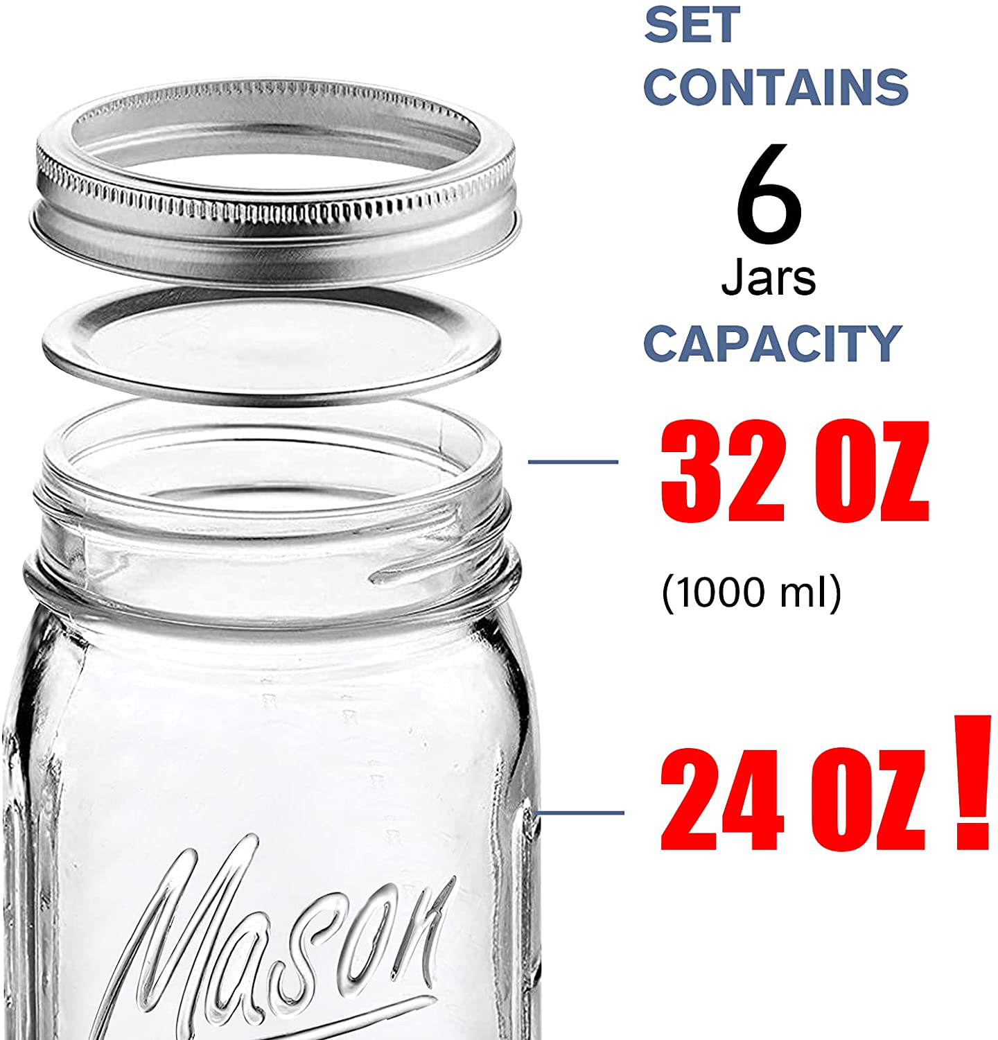 Mason Jars 16 oz (6 Pack), Regular Mouth Canning Jars with Lids and Bands,Glass Jars with Lids for Overnight Oats,Storing Food,Canning,Canning,Preserving, Jam,Jelly