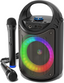 Bluetooth Karaoke Machine with 1 Wireless Karaoke Microphone and 1 Wired Mic - PA Portable Speaker System with LED Party Lights