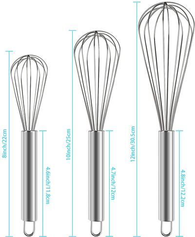 YLYL 3 Pcs Large Small Metal Mini Whisk Sets, Stainless Steel Egg Wire Tiny Whisks for Cooking Baking, Professional Whisking Wisk Kitchen Tool Utensil, Beater Balloon Whisker/Wisks/Wisker for Stirring