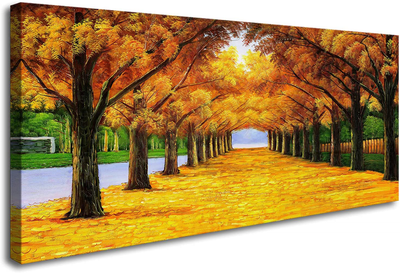 XXMWallArt FC2162 Wall Art Golden Autumn Scene Canvas Prints Painting Gold Tree Paintings Pictures Framed for Living Room Bedroom Kitchen Home and Office Wall Decor