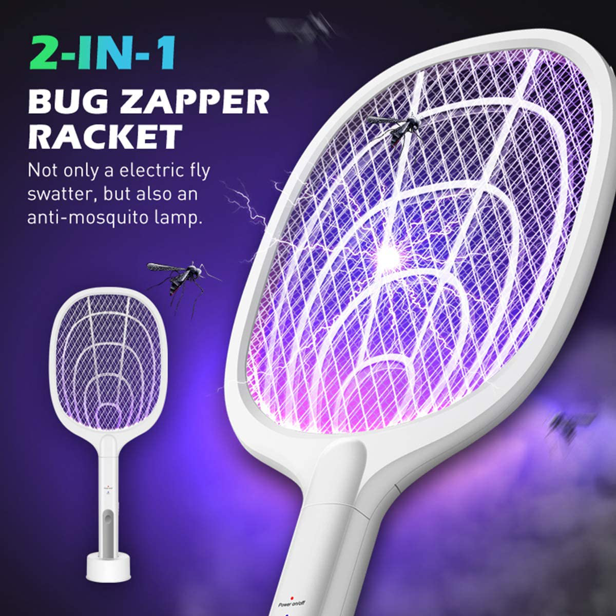 AICase Bug Zapper, 3000 Volt Indoor & Outdoor Electric Fly Swatter, USB Rechargeable Mosquito Killer Racket for Home Bedroom, Kitchen,Office, Backyard, Patio,Safe to Touch with 3-Layer Safety Mesh
