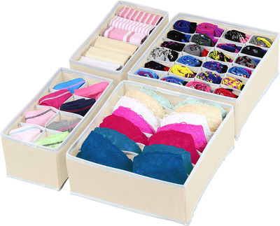 SimpleHouseware Closet Underwear Organizer Drawer Divider 4 Set, Gray