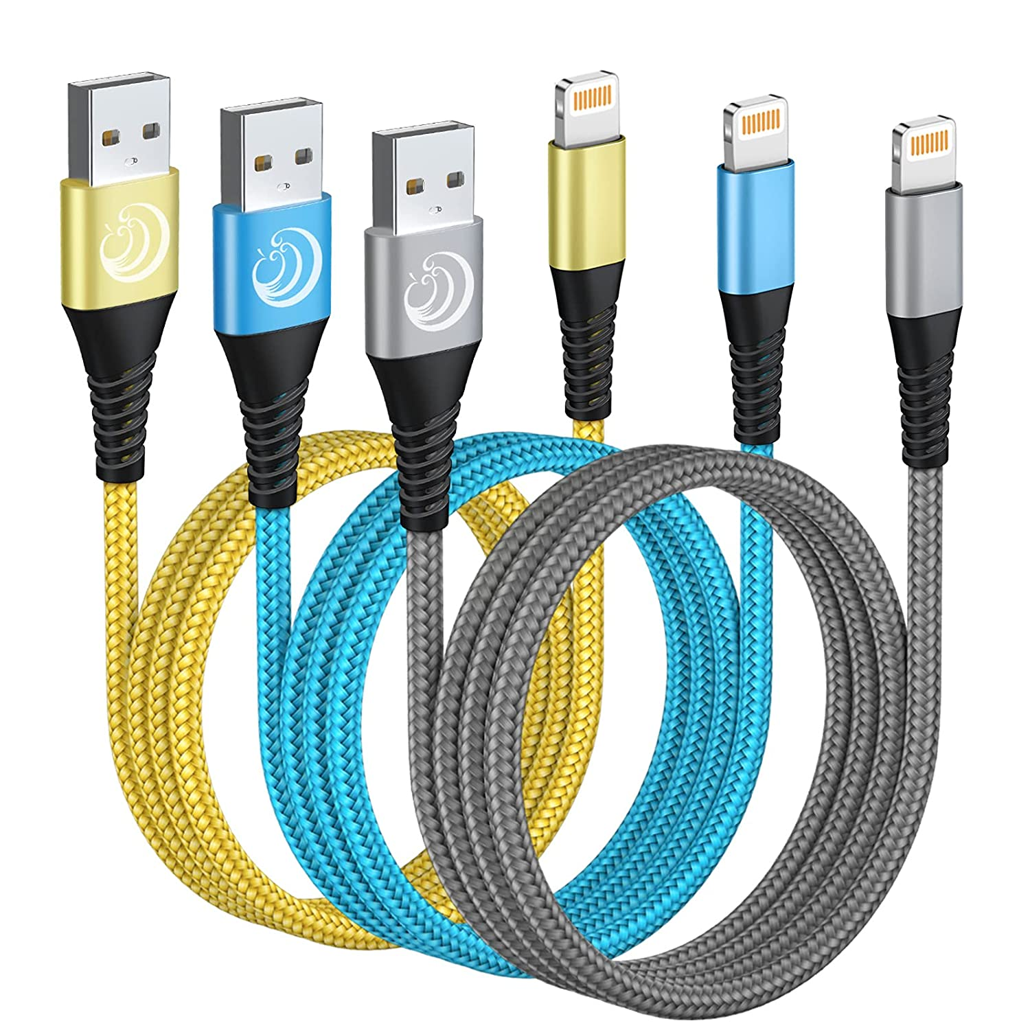 iPhone Charger Cord [6Ft 3-Pack Mfi Certified], Iphone Charging Cable, Durable Nylon Braided Iphone Lightning Cable Fast Charging 