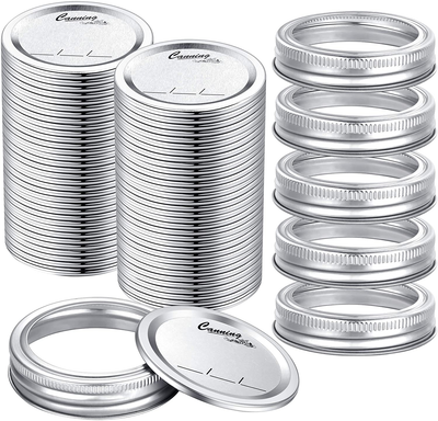 45- Count Regular Mouth Canning Lids with 5 Count Rings for Ball, Kerr Jars - Split-Type Metal Mason Jar Lids for Canning - Food Grade Material, 100% Fit & Airtight for Regular Mouth Jars