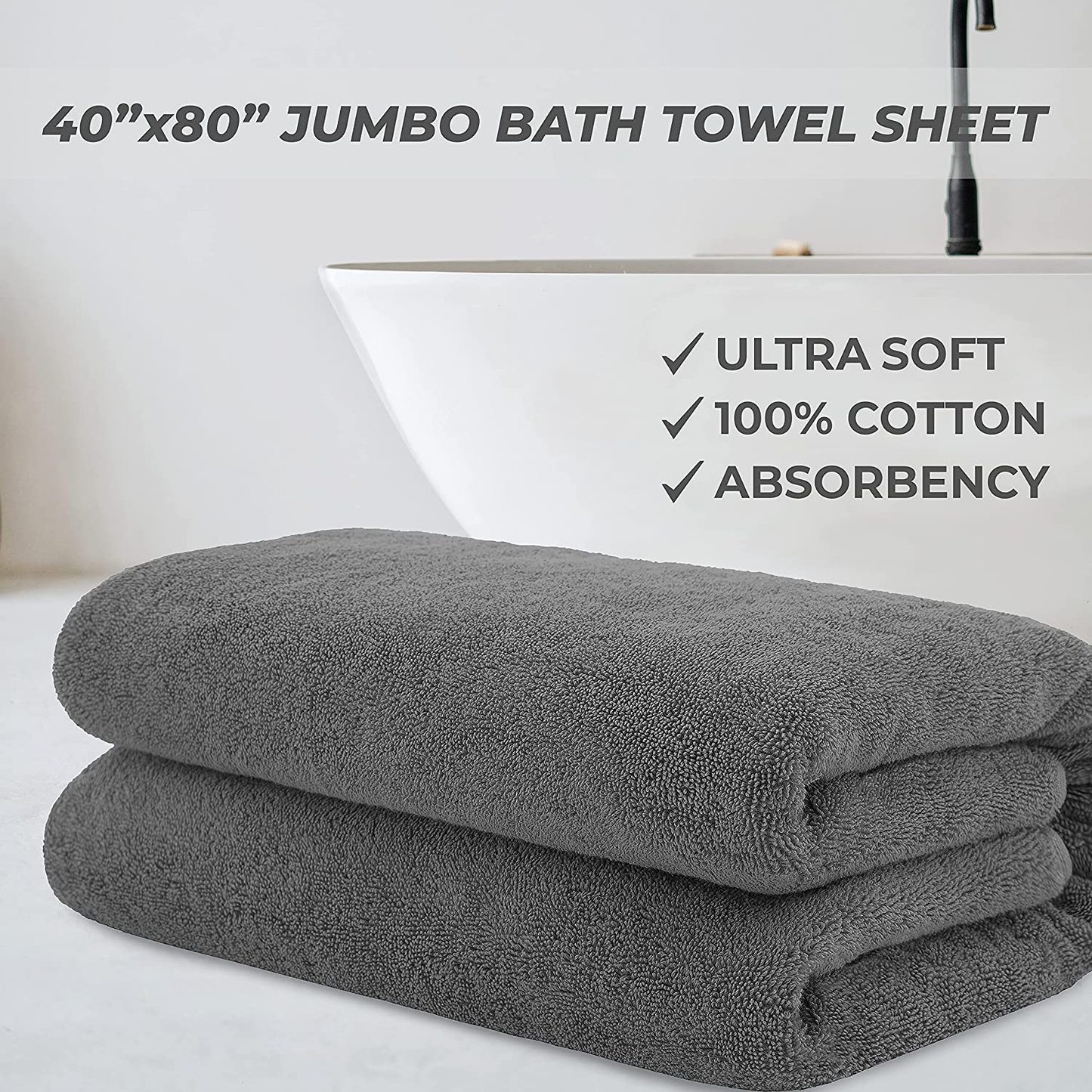 Cotton Paradise Luxurious Jumbo Bath Sheet 40x80 Inches Thick & Large 650 GSM Genuine Ringspun Cotton, Luxury Hotel & Spa Quality